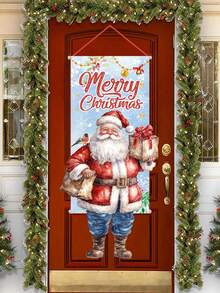 1入組40*105公分全新聖誕老人款式掛旗,完美裝飾家庭聖誕派對牆壁背景,聖誕門簾裝飾