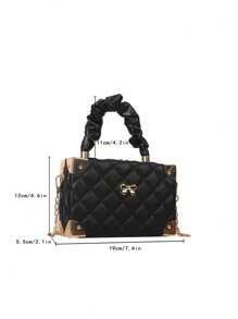 1pc New Solid Color PU Leather Quilted Box Bag With Bow Decor, Elegant Commuter Cloud Folded Handheld Box Bag With Metal Chain Strap, Daily Use Ladies' Gift Small Square Bag Pouch - Black - View 11