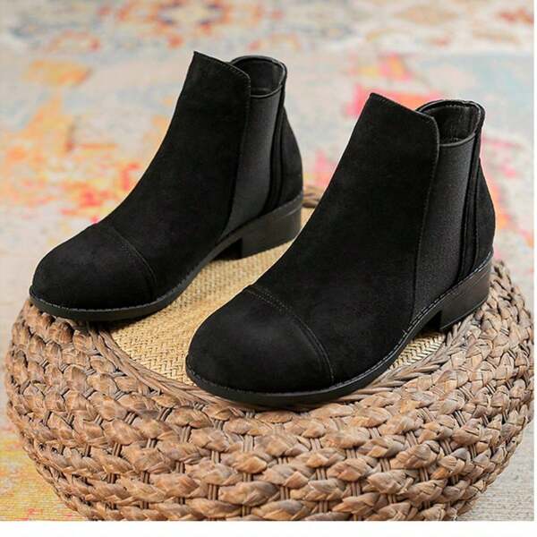 Bottes cheville à talon compensé, chaussures pour femmes de couleur unie