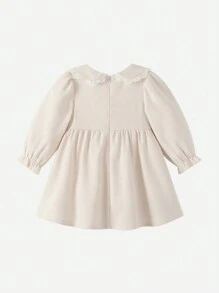 Vestido De Otoño Para Niñas De Bloque De Color En Color Blanco Roto - Albaricoque - Ver 2