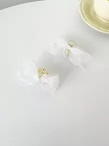 2 chiếc kẹp tóc mái dạng nơ lưới mới, dài khoảng 6cm, kẹp càng cua, phụ kiện tóc mùa đông, kẹp tóc thanh lịch. - trắng - Xem 2
