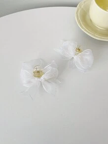 2 chiếc kẹp tóc mái dạng nơ lưới mới, dài khoảng 6cm, kẹp càng cua, phụ kiện tóc mùa đông, kẹp tóc thanh lịch. - trắng - Xem 4