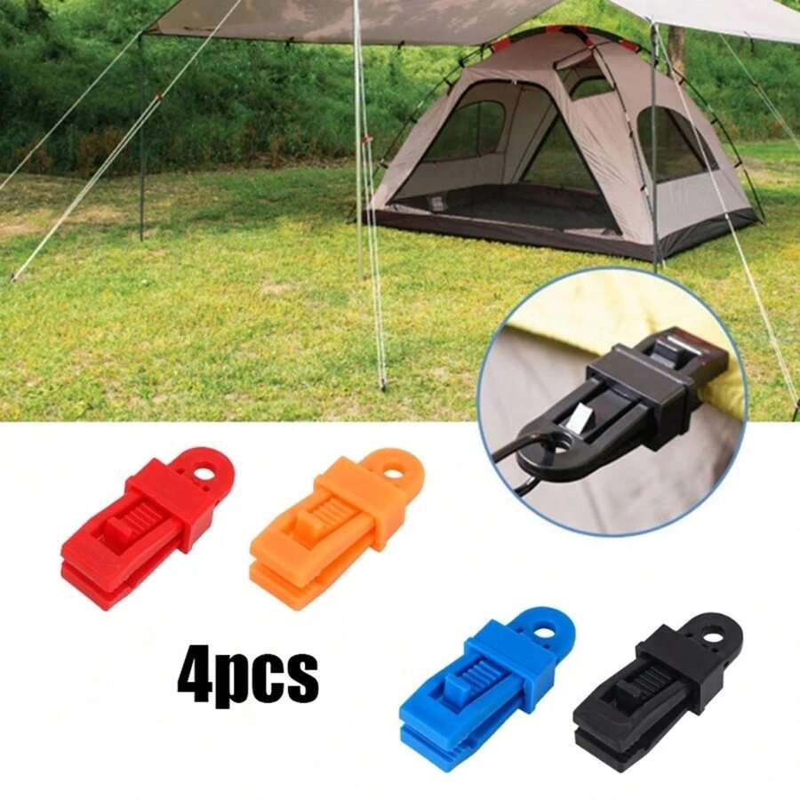 4pcs Outdoor Camping Canopy Clips, Sunshade & Windproof Tent Clamp With Reinforced Plastic Rope Buckle - Multicolor - View 1