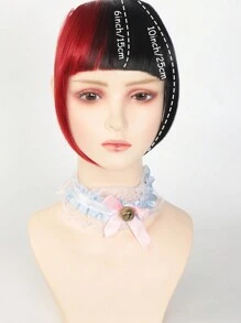 夹式假发刘海接发假发片合成假发假刘海自然发丝半黑半红配饰假发