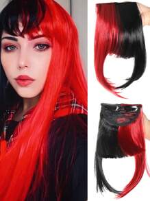 夹式假发刘海接发假发片合成假发假刘海自然发丝半黑半红配饰假发