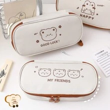 1pc Stationery Storage Bag Pencil Case With Large Capacity For Junior High School Students, Random Pattern Delivery - White - View 4