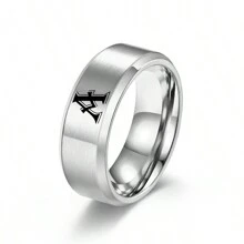 1pc Fashionable Men's 8mm Wide Stainless Steel Matte Finish Band Ring - Silver - View 1