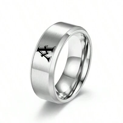 1pc Fashionable Men's 8mm Wide Stainless Steel Matte Finish Band Ring