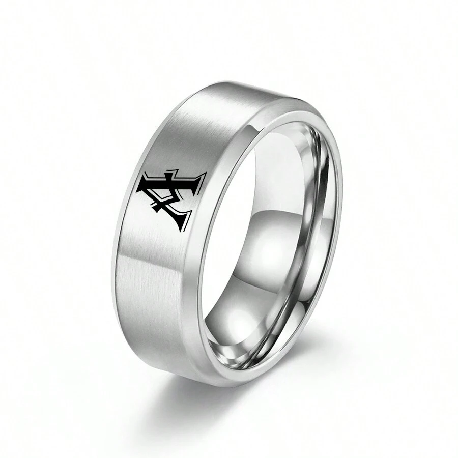 1pc Fashionable Men's 8mm Wide Stainless Steel Matte Finish Band Ring - Silver - View 1