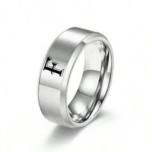 1pc Fashionable Men's 8mm Wide Stainless Steel Matte Finish Band Ring - Silver - View 6