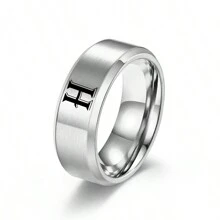 1pc Fashionable Men's 8mm Wide Stainless Steel Matte Finish Band Ring - Silver - View 8