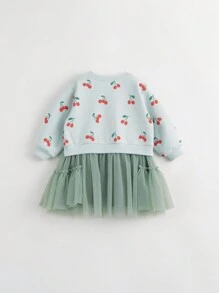Robe Sweat-shirt à col rond doublée de molleton imprimée tout-sur-tout, style mignon et amusant pour jeunes filles, pour l'automne