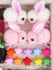 624 件/套 女孩毛球花朵毛绒兔子公主头带发箍发夹发饰日常造型