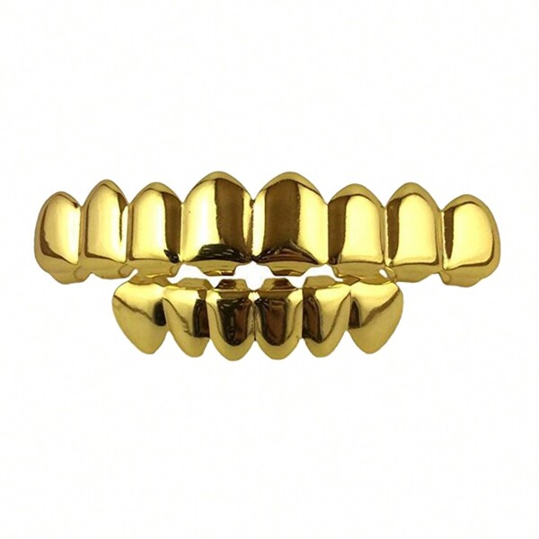 1 Set Teeth Grillz (obere + Untere), 8 Stücke Gold Plattierte Coole Dekorative Spielzeug Falsche Zähne Zubehör