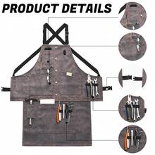 Aprons For Kitchen, Woodworking Apron, Heavy Duty Waxed Canvas Working Tool Apron With Pockets, Adjustable Strap Aprons For Women, Men - Xám - Xem 4