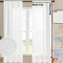 TEXSTEAD 2pcs/Set, Linen Textured Semi Sheer Curtain Rod Pocket Window Treatment, Light Filtering Privacy Curtain Farmhouse Curtains For Living Room Bedroom Home Decor - White - View 3