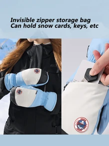 男女通用1對黑色滑雪手套。單板滋潤、防水、連指、內部五指充氣囊、護腕、觸摸屏幕、多種顏色可選