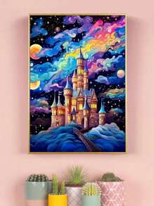 城堡畫diy鑽石畫,可愛卡通圖案,家居裝飾,手工藝品掛件,全鑽圓鑽,創意十字繡,禮品製作
