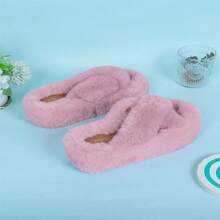 2023新款女式毛皮拖鞋,韓國風格厚底7cm增高舒適拖鞋,適用於春夏秋冬矮小女孩 - 粉色 - 查看 4