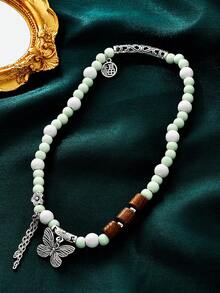 1條復古時尚的波西米亞風格蝴蝶&花卉串珠手鍊,個性化及有創意的設計,適合女士日常佩戴,派對,節日禮物,珠寶飾品