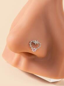 1 件時尚優雅愛情型方晶鋯石不銹鋼鼻環，送給女士節日或生日的完美禮物