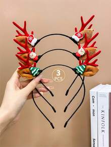 3入組女孩可愛的聖誕卡通鹿角頭箍