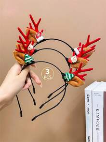 3入組女孩可愛的聖誕卡通鹿角頭箍