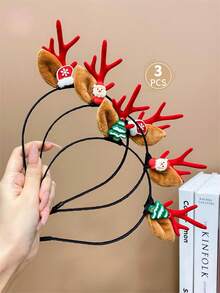 3入組女孩可愛的聖誕卡通鹿角頭箍