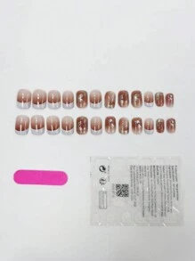 24pcs/set Short Square Shiny Gold Color False Nails With Jelly Glue And Nail File For Party Decoration - Multicolor - View 2