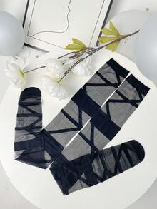 2對/套女性襪子,Y2K主題白色&黑色繃帶長筒襪,帶蝴蝶結和荷葉邊裝飾用品,萬聖節裝