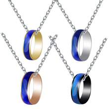 1pc Fashionable Simple 6mm Wide Copper Ring With Color Changing Effect & Stainless Steel Chain For Ring & Necklace - Rose Gold - View 2