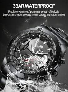 1 Miếng Đen Mát mẻ Nam Đồng hồ VA VA VOOM Đúng mốt Không thấm nước Thép không gỉ Watch Band Lịch Quartz Đồng hồ Để Trang Trí Hàng Ngày - màu đen - Xem 12