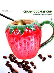 草莓飲料杯水果造型馬克杯陶瓷水杯創意喝水杯適合果汁牛奶咖啡茶飲料早餐 - 紅色 - 查看 4