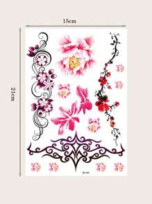 1 Hoja Tatuaje Temporal Con Elegante Patrón De Encaje Rosa - Negro - Ver 5