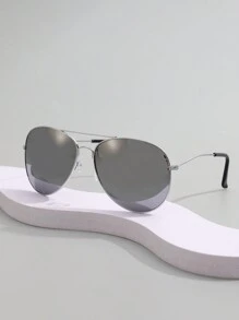 Classic And Fashionable Unisex Reflective Color Fashion Glasses, Pilot & Frog Shape, Metal Frame - Black - View 2