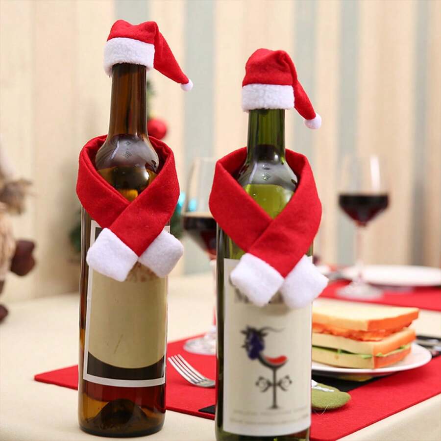 2pcs Christmas Themed Red Wine Bottle Covers - Red - View 1