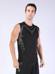 Áo tank top thể thao co giãn nén dành cho nam, nhanh khô, thấm hút mồ hôi, thoáng khí, quần áo tập gym nam, áo thun cơ bản. - màu đen - Xem 2