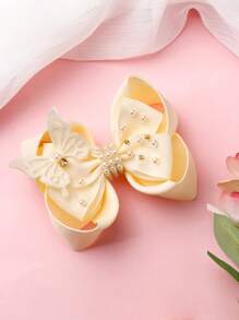 1pc/Package Beige Faux Pearl & Rhinestone & Butterfly Shaped Teen's Hair Clip - Multicolor - View 1