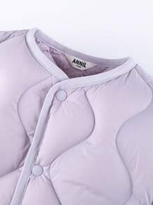 Annil 冬季纯色单排扣休闲短款棉衣 - 紫色 - 查看 6