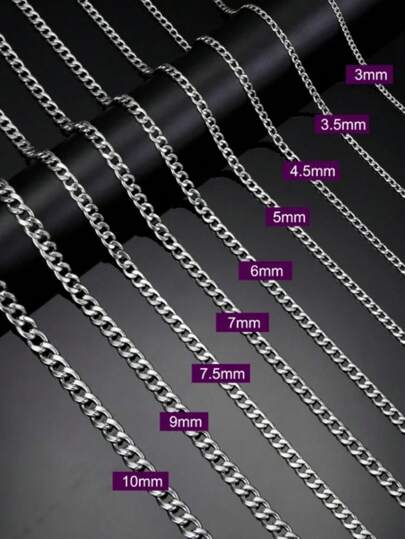 1pc Unisex Stainless Steel Plain Chain, 3mm~10mm Wide, Punk Minimalist Jewelry Accessories