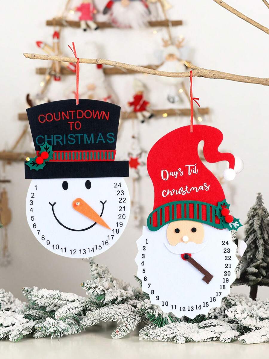 1 Pieza Calendario De Cuenta Regresiva De Navidad, Decoración Reutilizable, Con Imágenes De Santa Claus Y Muñeco De Nieve - Multicolor - Ver 1