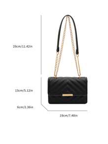 1pc Fashionable Solid Color Elegant Pressed Texture Flap Closure Mini Shoulder Bag With Chain Strap, Suitable For Ladies' Daily Use, Dating And As A Gift - Black - View 4