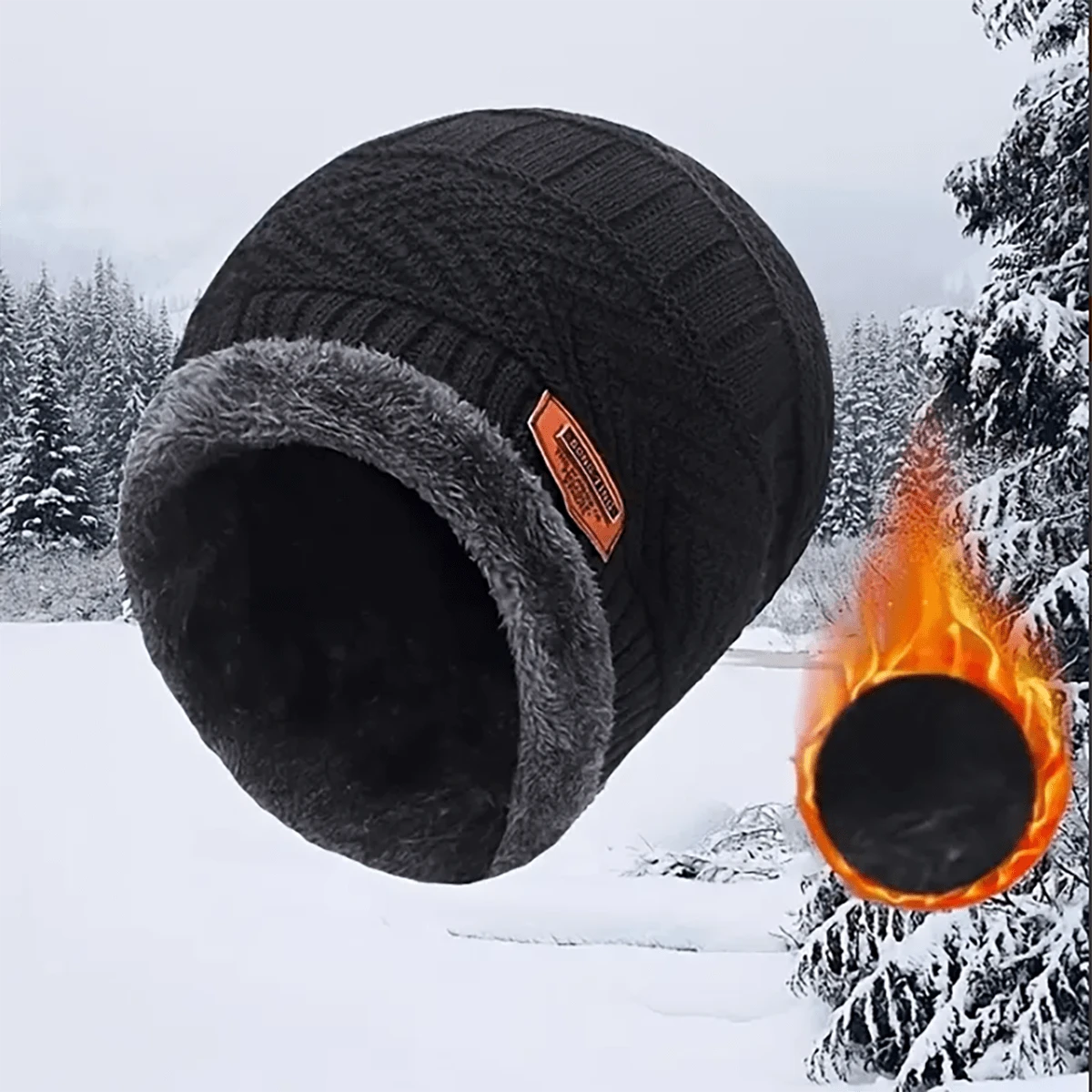 Warm Hat & Scarf Set - Dark Grey - View 1