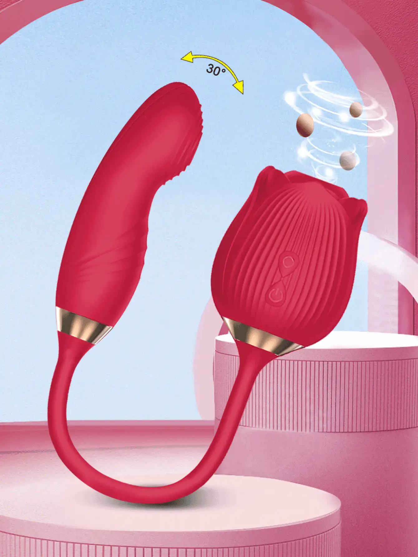 Powerful Rose Vibrator Adult Sex Toy, Female Clitoris Nipple Suction Stimulator, Female Finger Movable G-Spot Massager, Valentine's Day Gift - Red - View 3