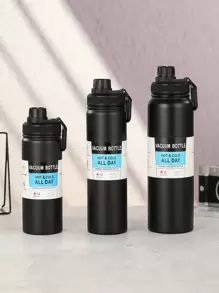 1 件防漏真空瓶和 304 不锈钢太空瓶，大容量，适合健身、运动、户外、旅行、汽车、饮用水杯水瓶返回学校返回学校 - 黑色 - 查看 2