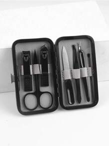 7pcs Grey Manicure Tool Set, Stainless Steel Nail Clipper, Nail Scissors, Nail File