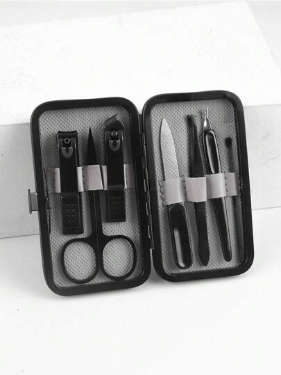 7pcs Grey Manicure Tool Set, Stainless Steel Nail Clipper, Nail Scissors, Nail File