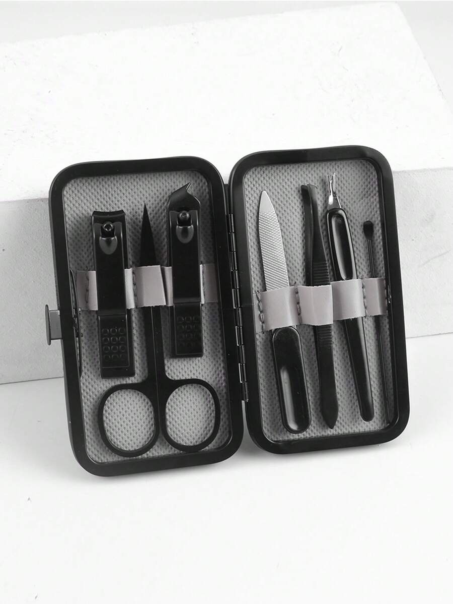 7pcs Grey Manicure Tool Set, Stainless Steel Nail Clipper, Nail Scissors, Nail File