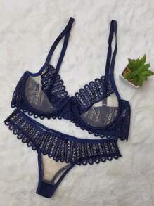Women Sexy Lingerie Sets - Navy Blue - View 3