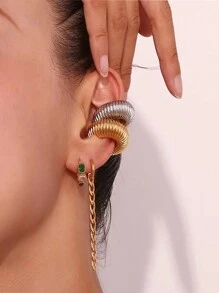2對時尚不鏽鋼耳針女士耳環,個性化風格珠寶 - 彩色 - 查看 7